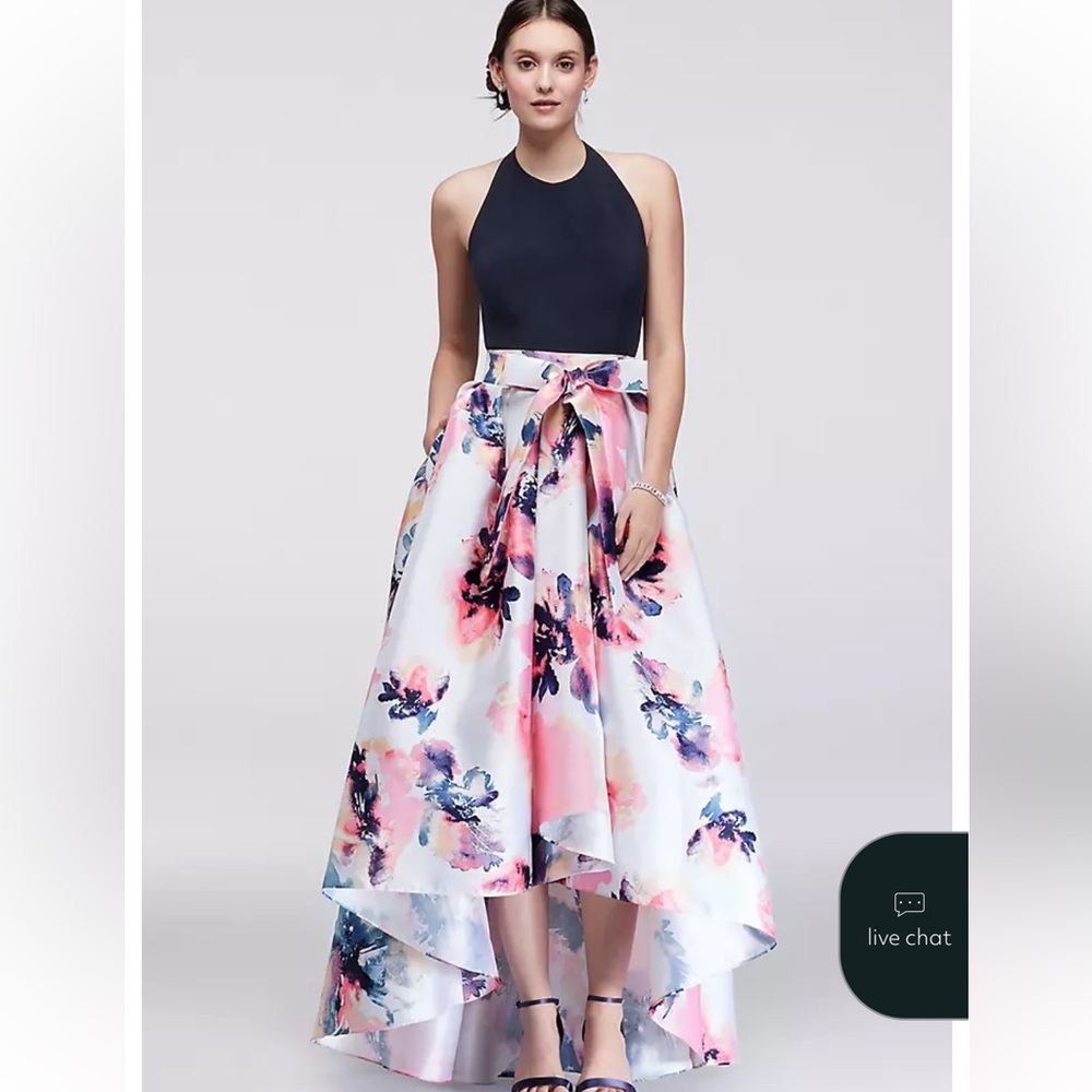 Camille La Vie Navy and Pink Floral High-Low Dress